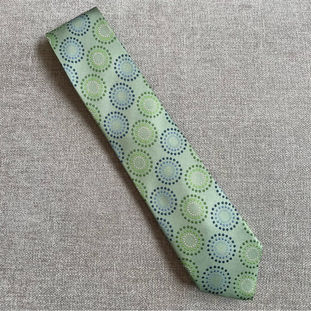 Haines & Bonner of London Green Circles Dots Men’s Silk Tie Office Professional
